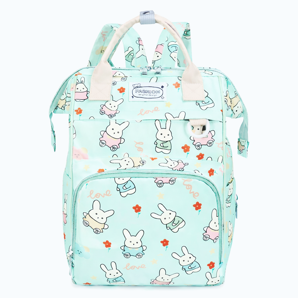 Mochila pañalera maternal conejitos estampada