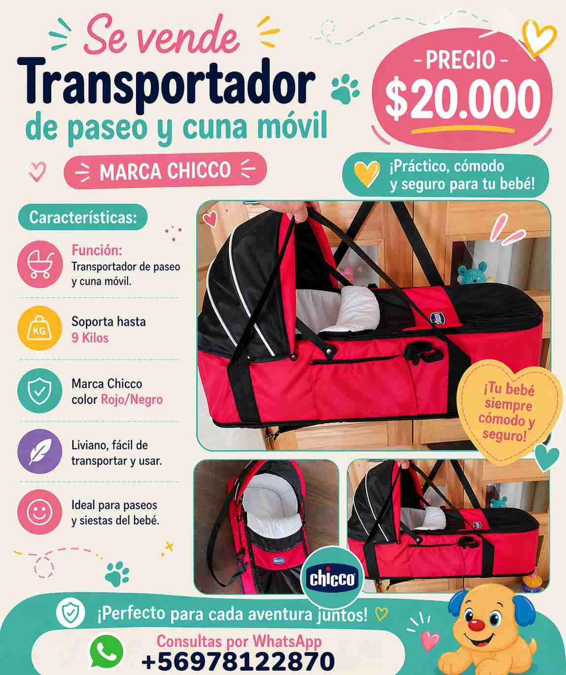 Transportador de paseo Chicco rojo/negro