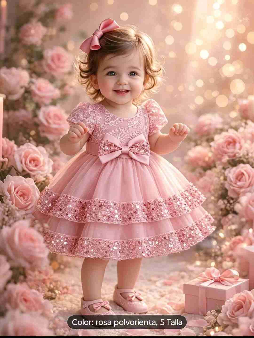 Vestido rosa con lazo para niña Talla 4 -5 - miniatura 1