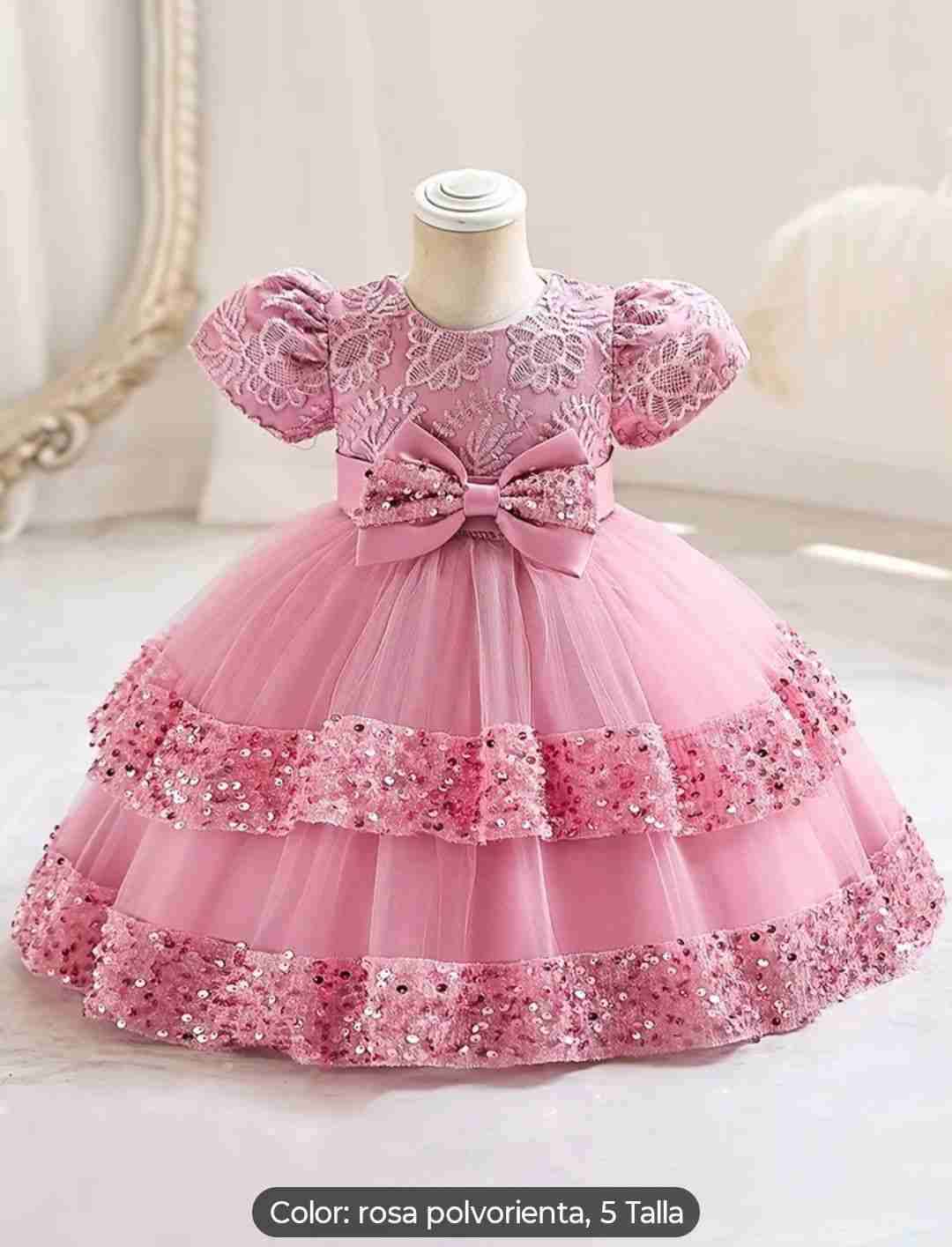 Vestido rosa con lazo para niña Talla 4 -5 - miniatura 2