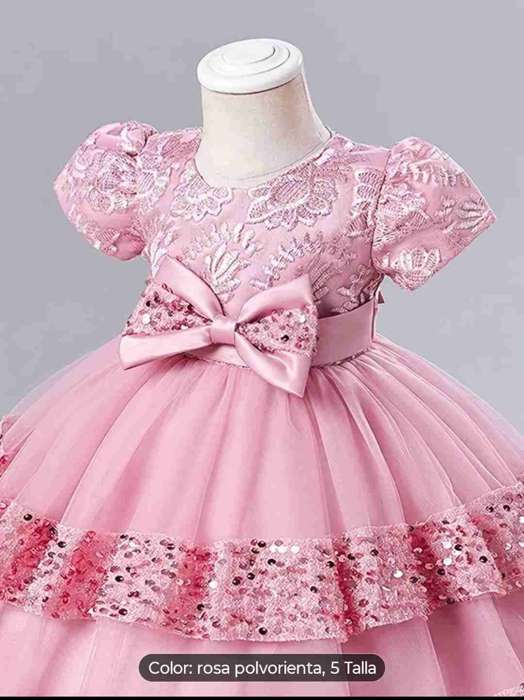 Vestido rosa con lazo para niña Talla 4 -5 - miniatura 4
