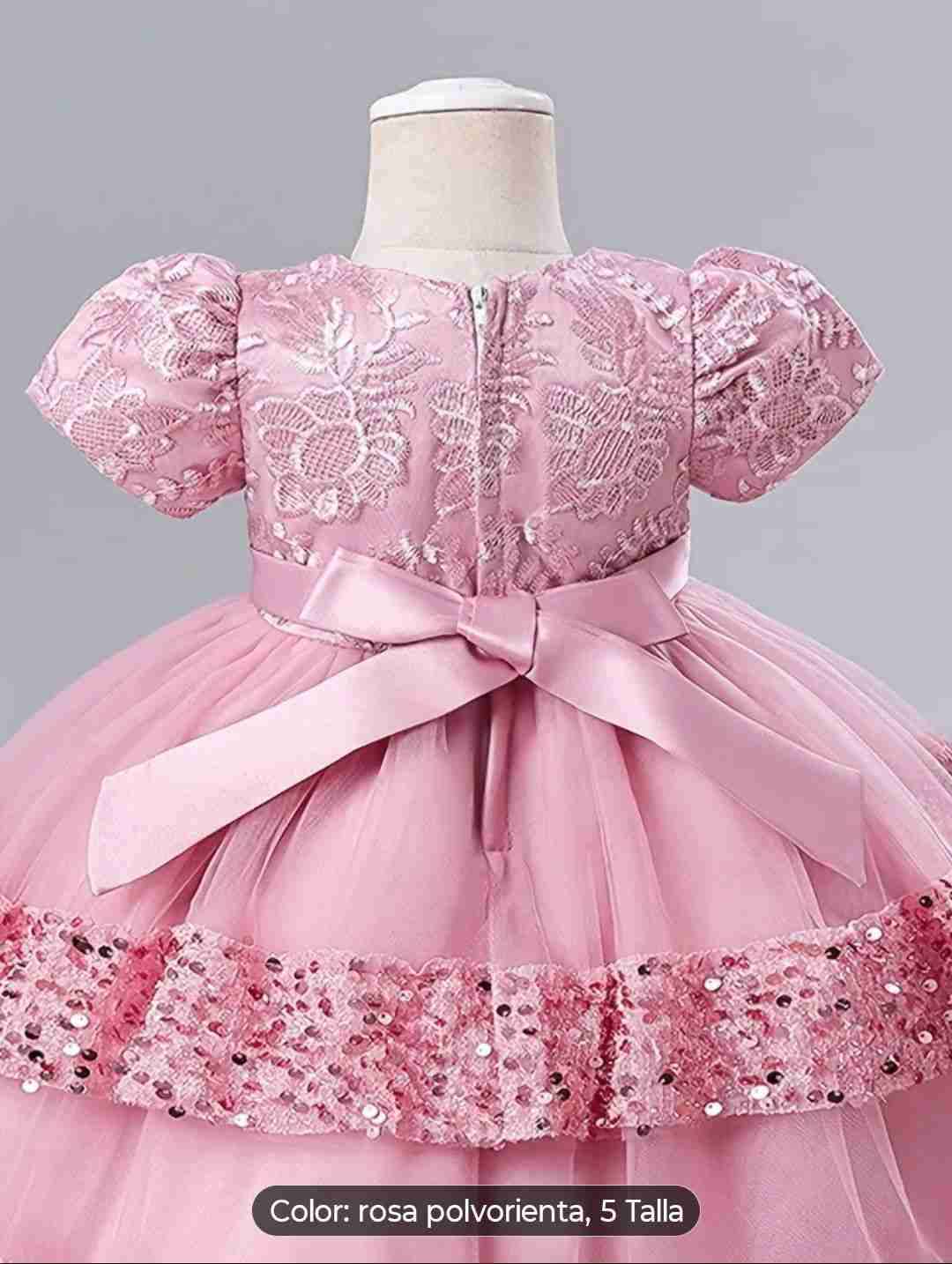 Vestido rosa con lazo para niña Talla 4 -5 - miniatura 5