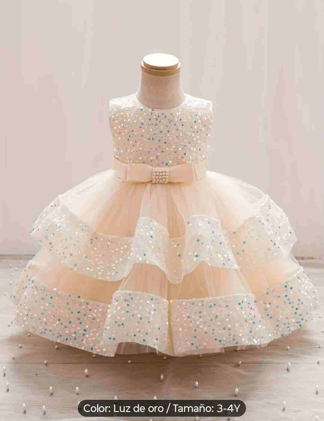 Vestido de fiesta infantil beige Talla 3-4 - miniatura 1