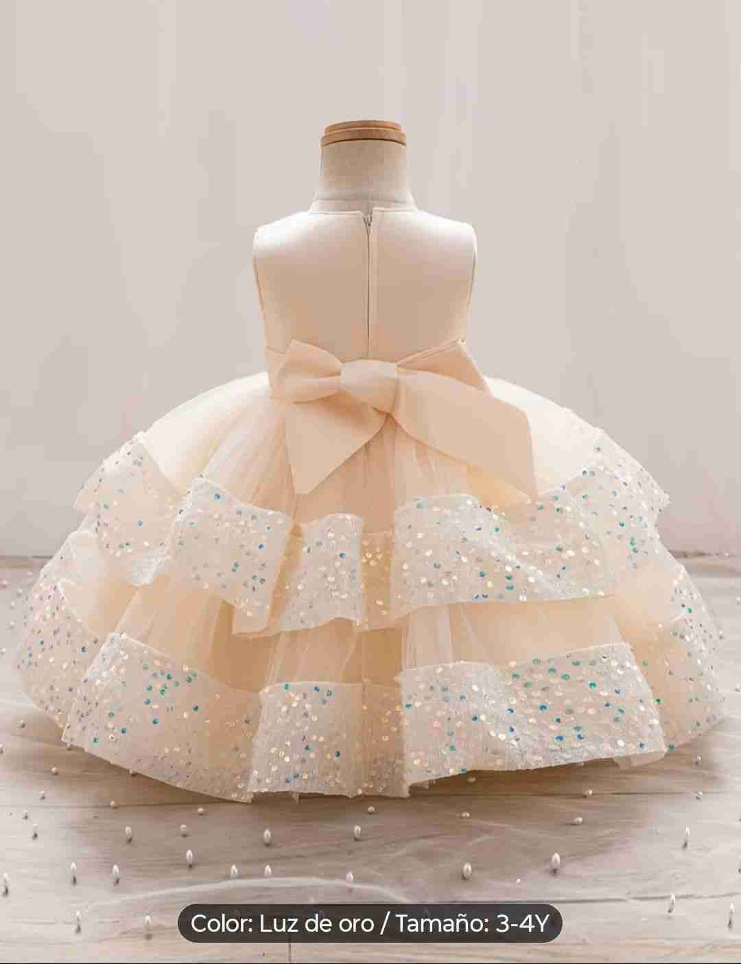 Vestido de fiesta infantil beige Talla 3-4 - miniatura 2