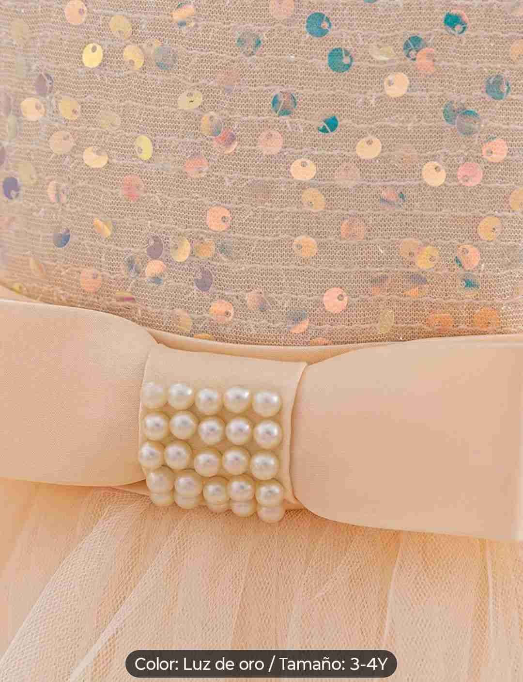 Vestido de fiesta infantil beige Talla 3-4 - miniatura 3