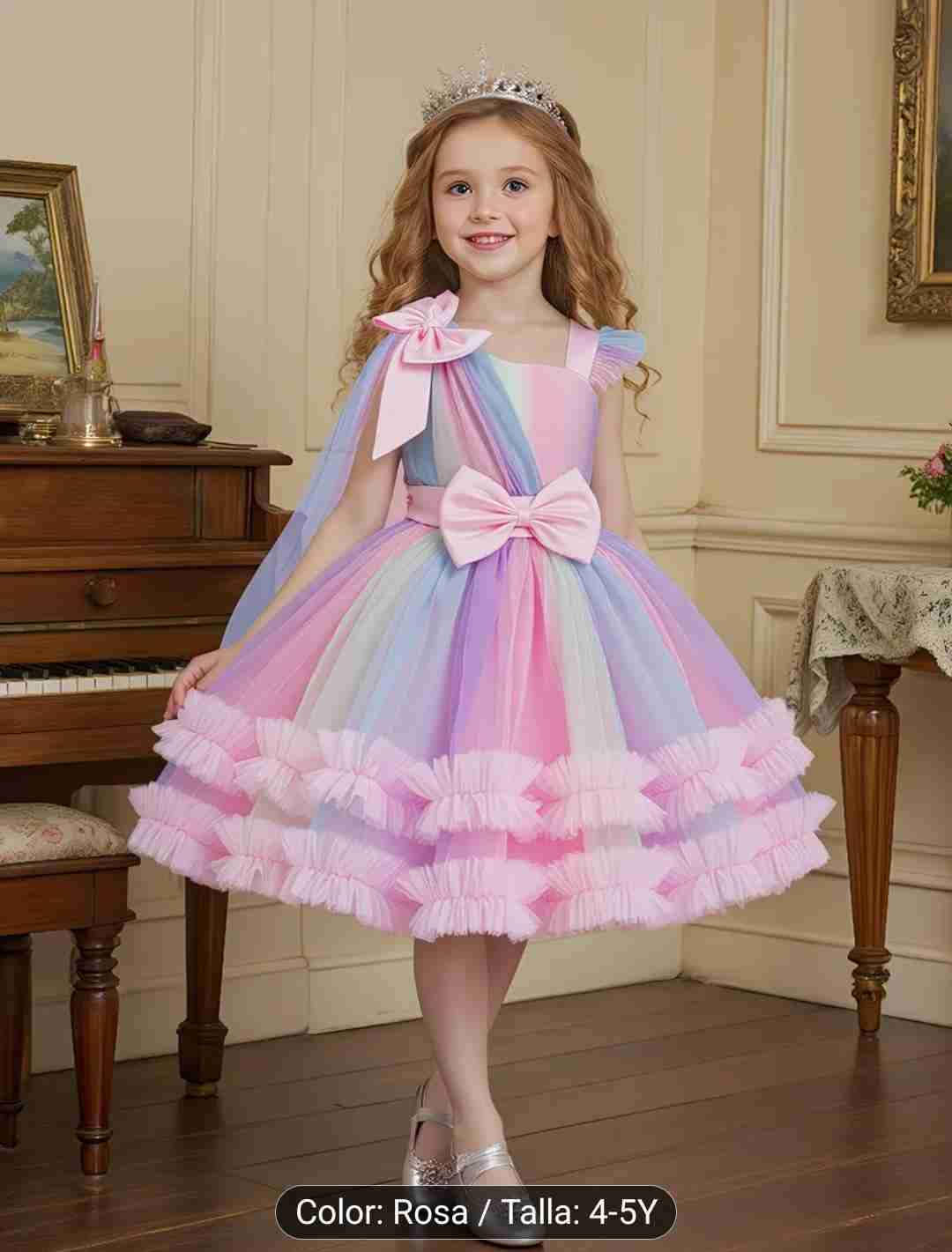 Vestido de princesa rosa multicolor - miniatura 1
