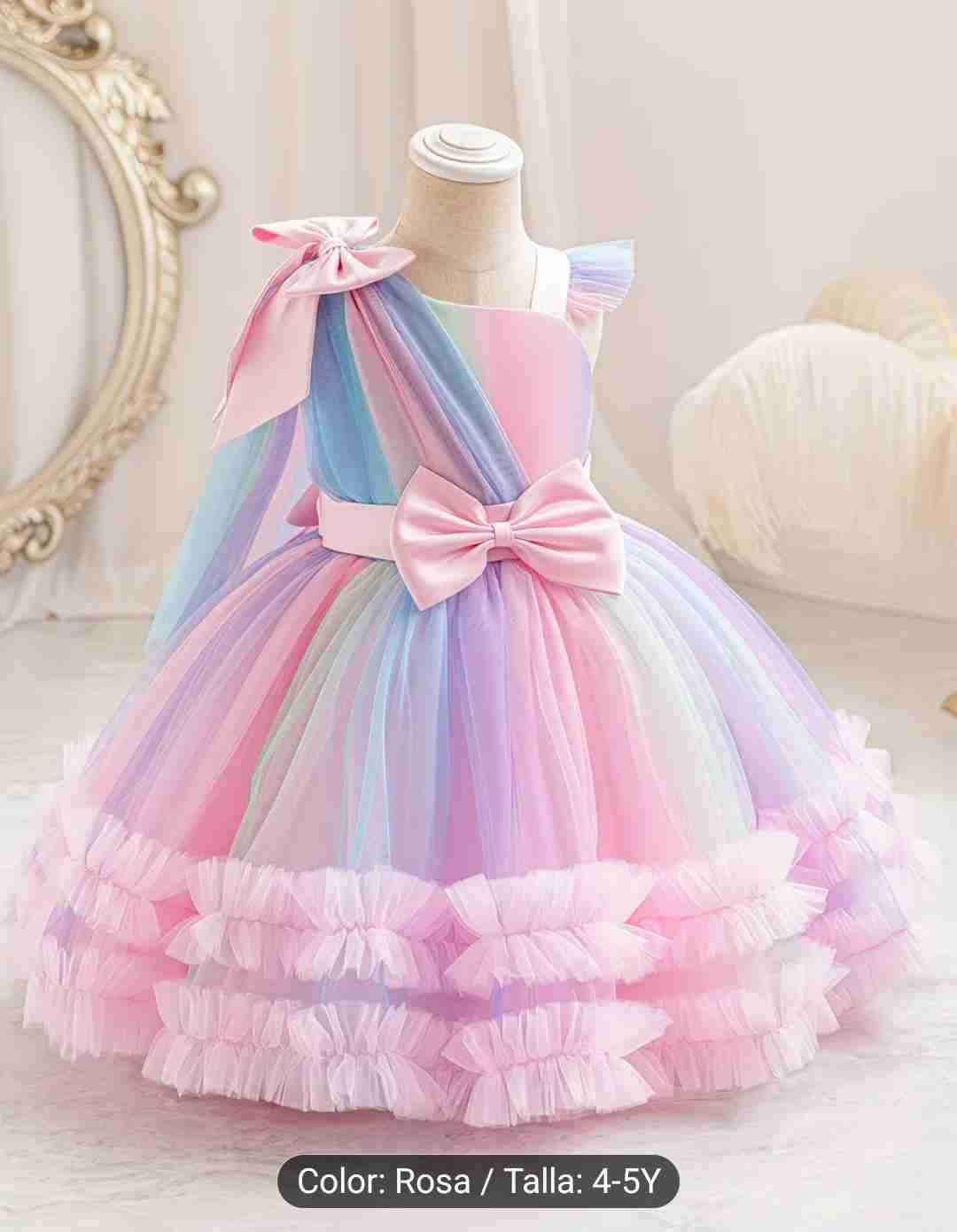 Vestido de princesa rosa multicolor - miniatura 3