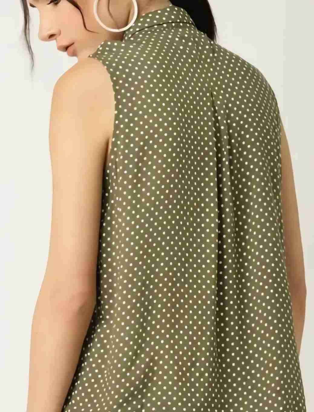 Camisa sin Mangas con Lunares Color Caqui, Mango - miniatura 2