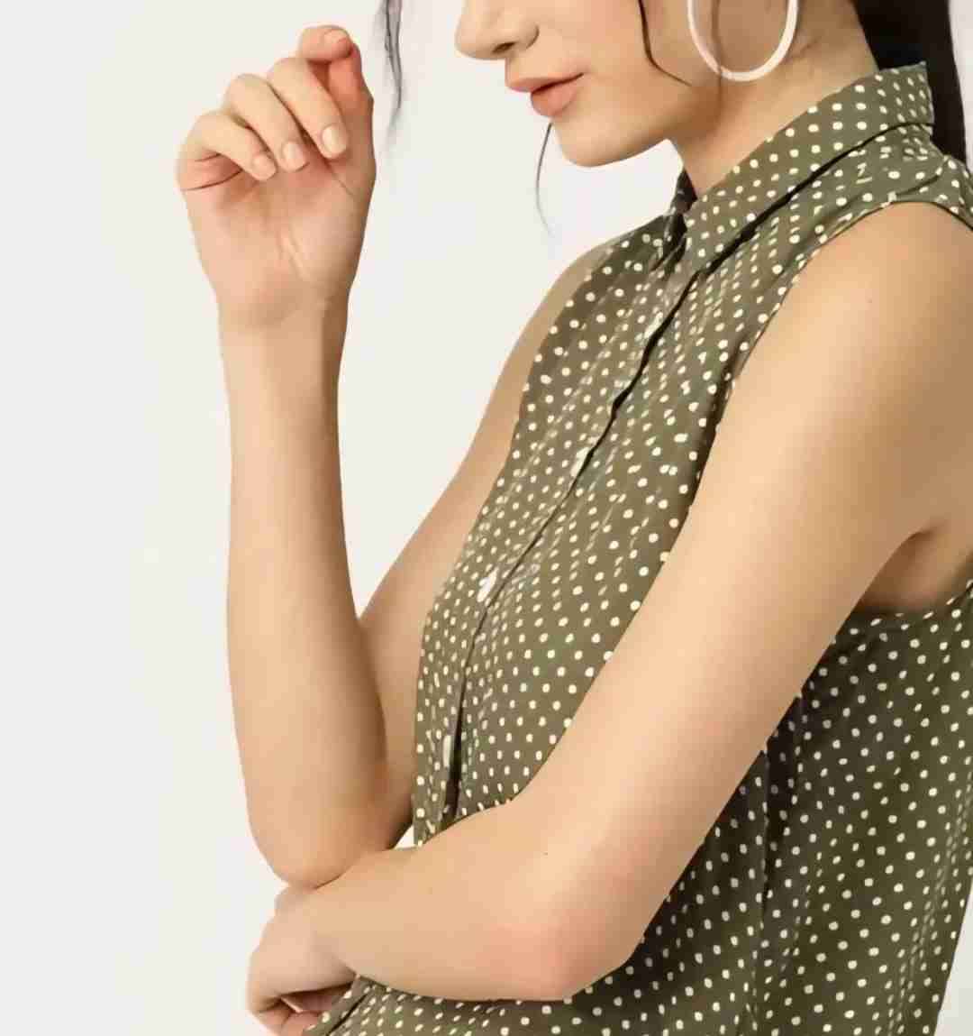 Camisa sin Mangas con Lunares Color Caqui, Mango - miniatura 3
