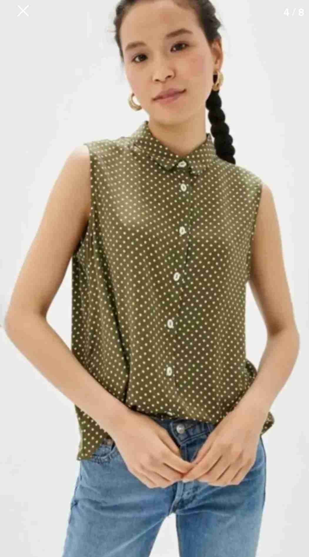 Camisa sin Mangas con Lunares Color Caqui, Mango - miniatura 4