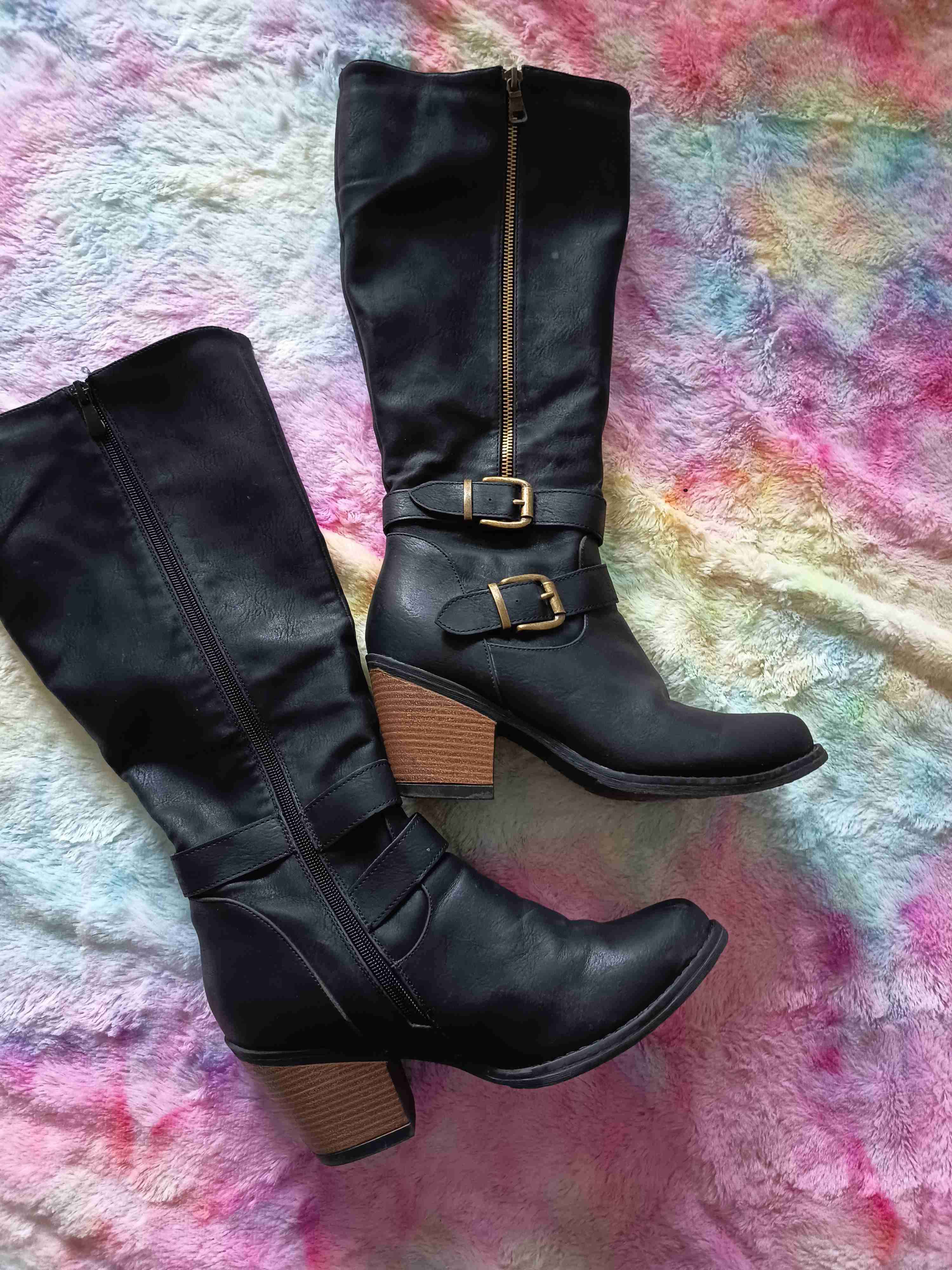 Botas negras de cuero PU con tacón - miniatura 2