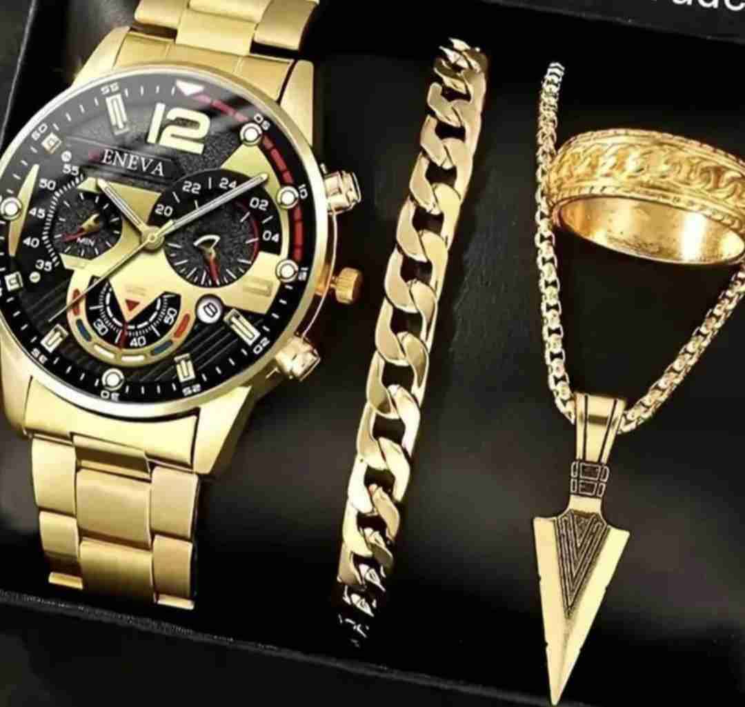 Set de reloj y joyas doradas - miniatura 1