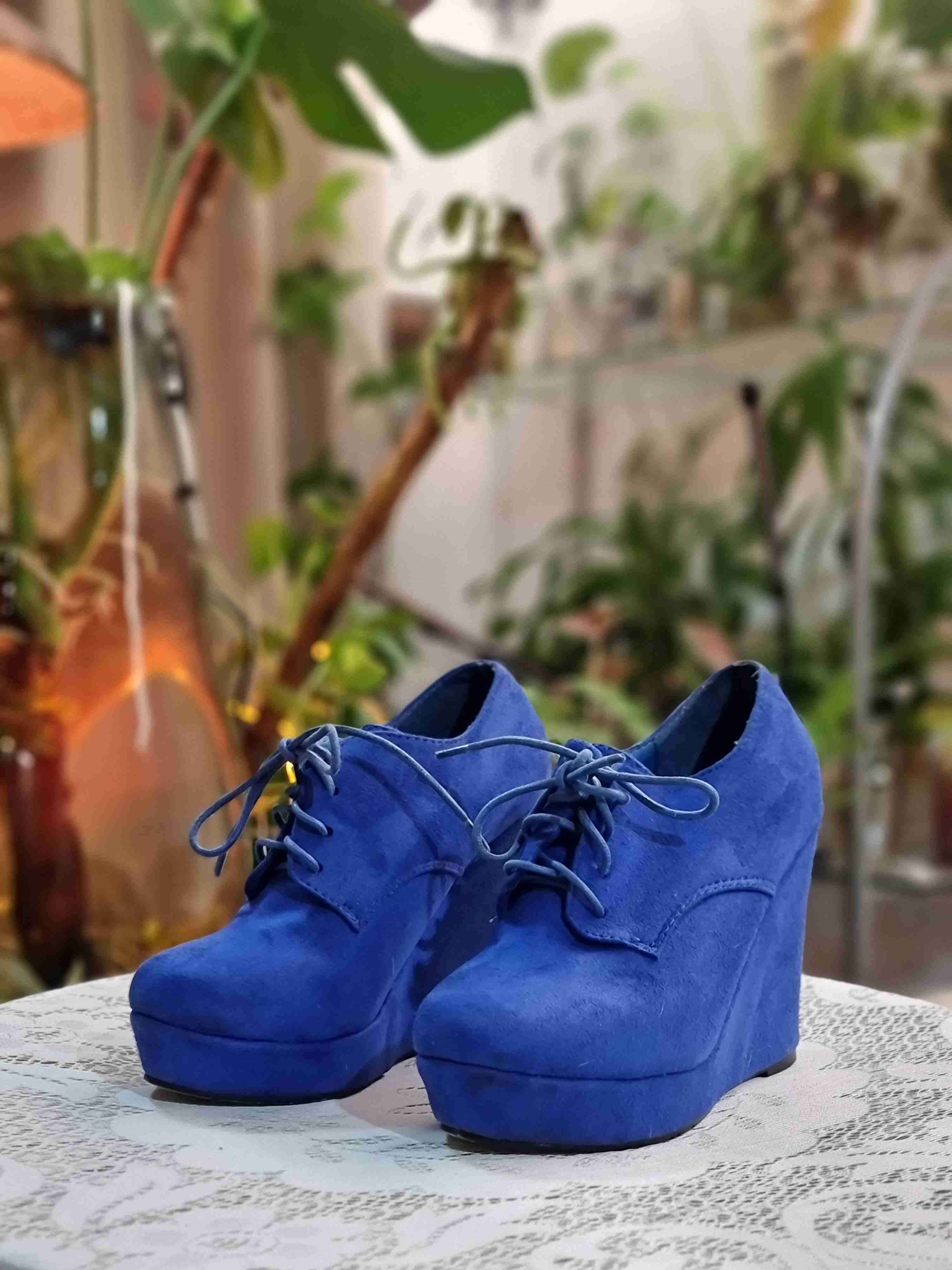 Zapatos plataforma azul mujer - miniatura 3