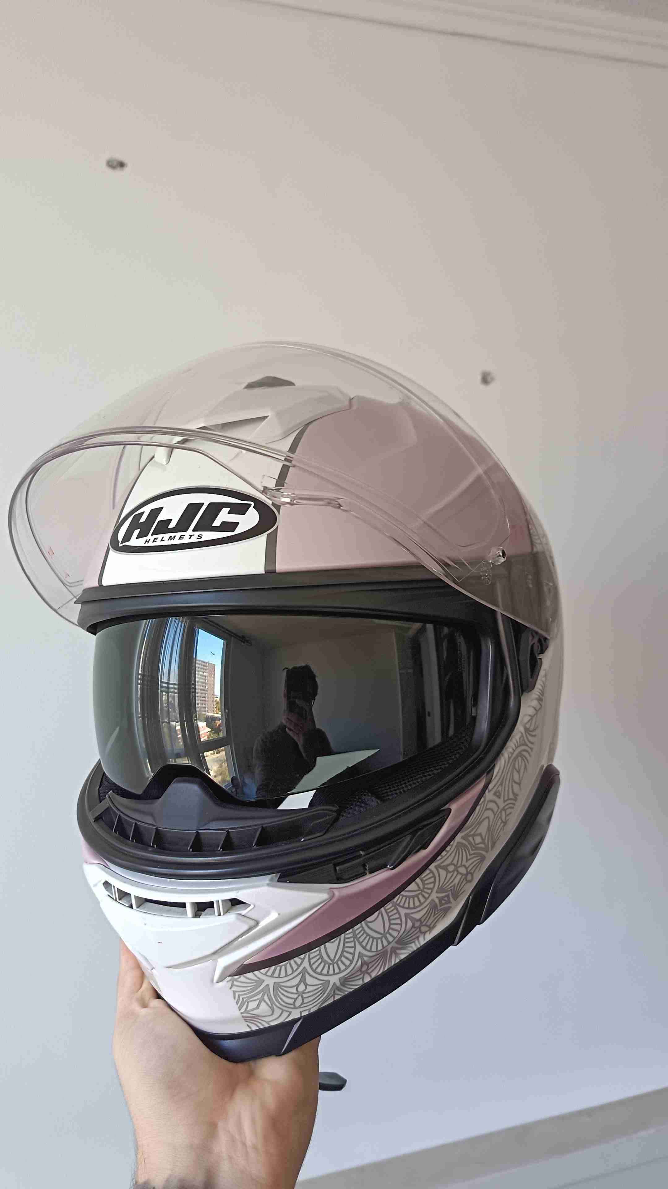 Casco de moto HJC blanco y rosa - miniatura 1