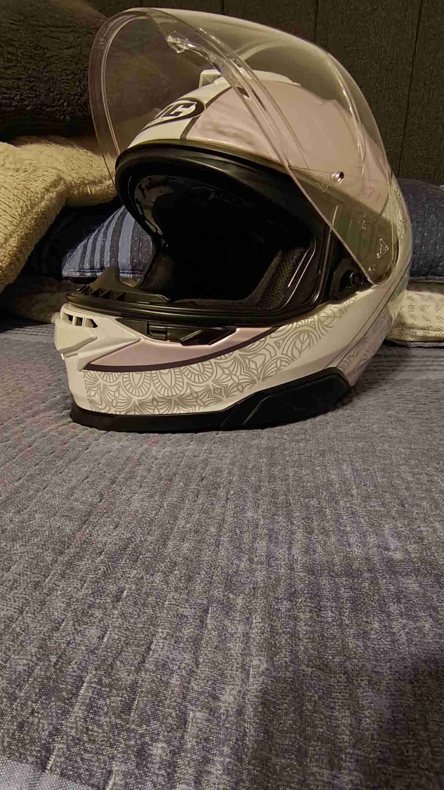 Casco de moto HJC blanco y rosa - miniatura 2