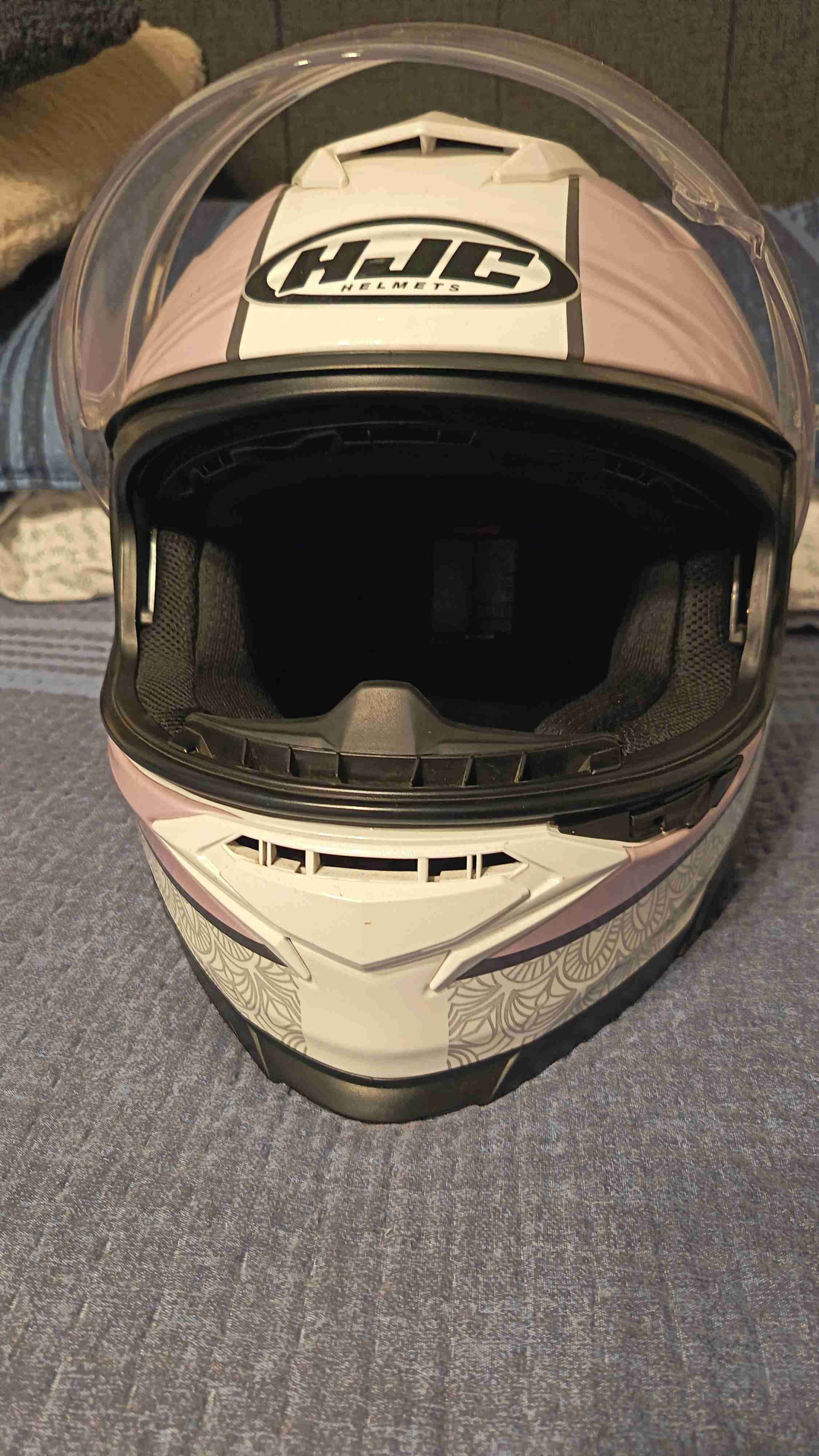 Casco de moto HJC blanco y rosa - miniatura 3