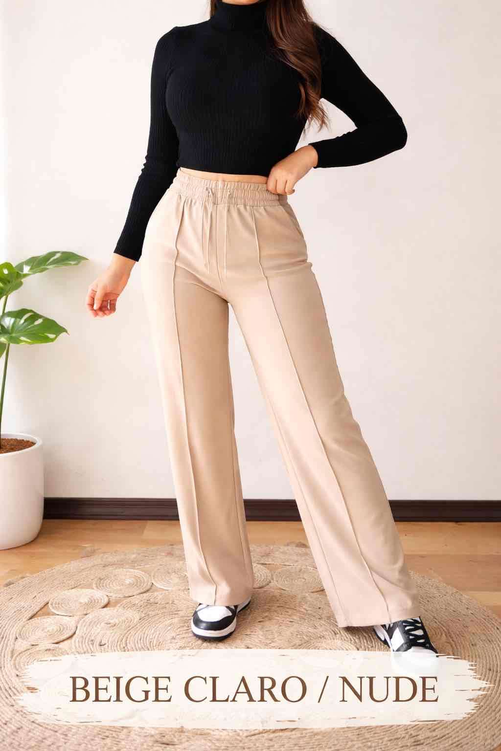 Pantalones beige claro de mujer