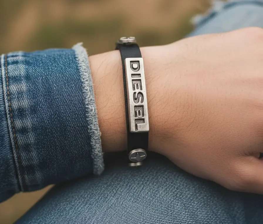 Pulsera Brazalete – DIESEL – Cuero – Color Negro - miniatura 1