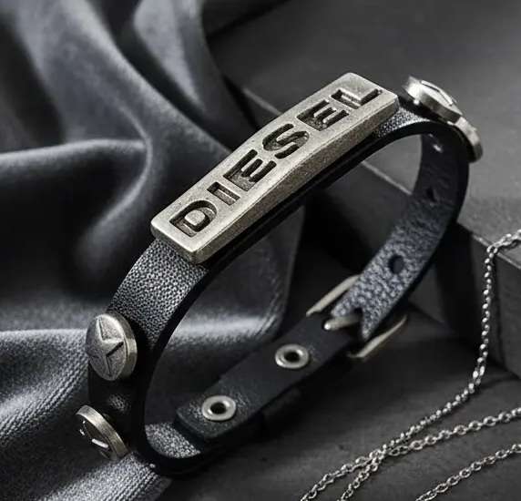 Pulsera Brazalete – DIESEL – Cuero – Color Negro - miniatura 3