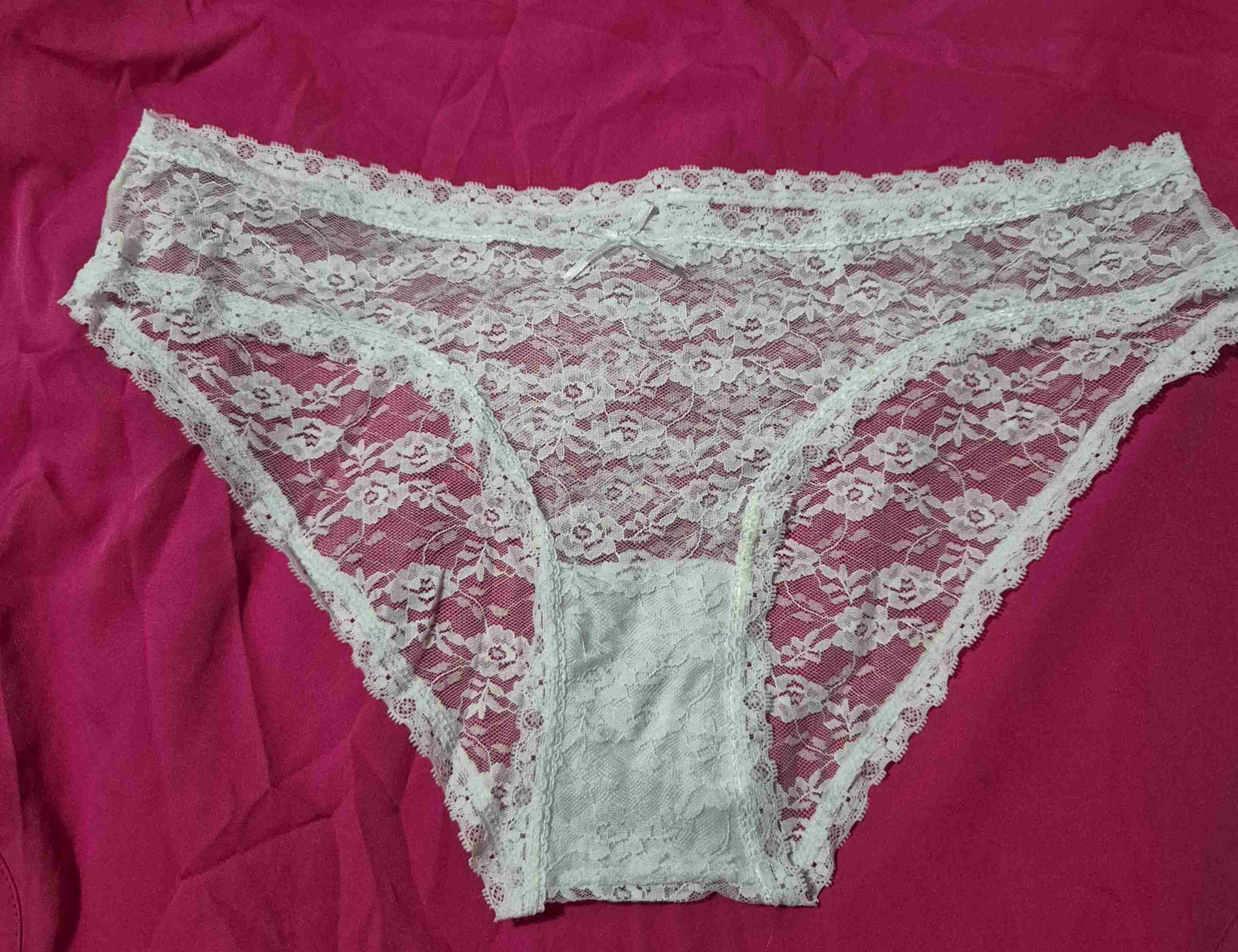 Calzón encaje blanco y coral mujer - miniatura 1