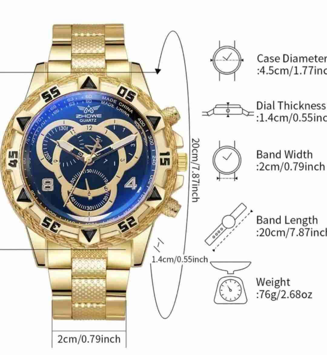 Reloj dorado con esfera azul - miniatura 4