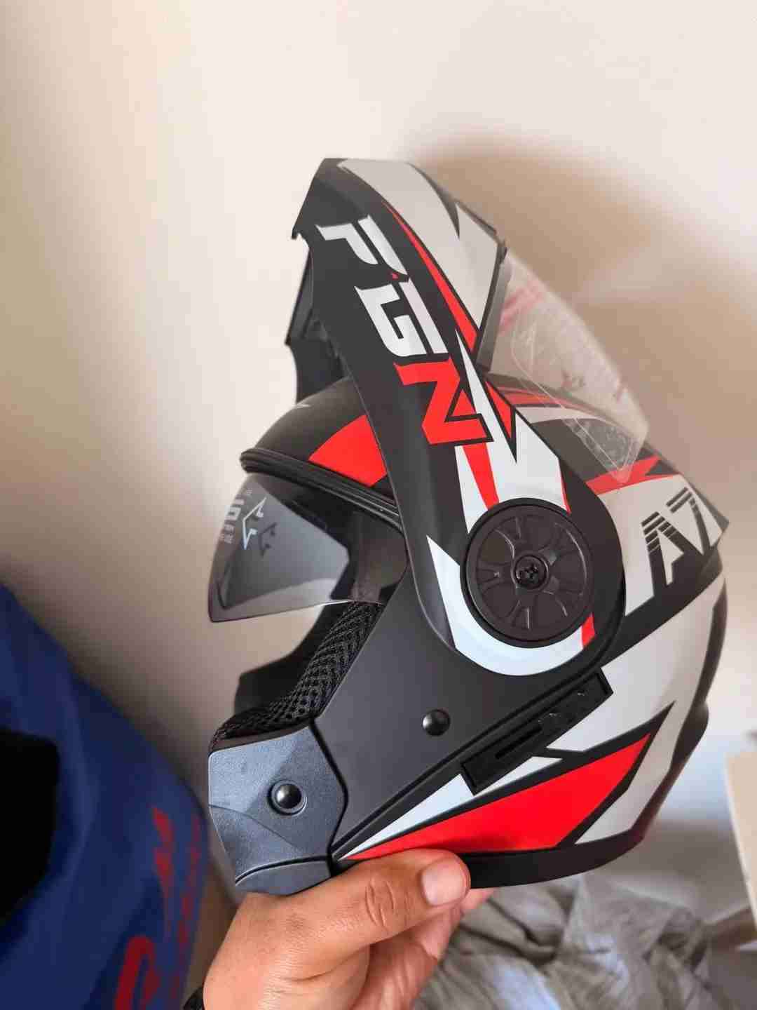 Casco de moto abatible  negro y rojo - miniatura 2