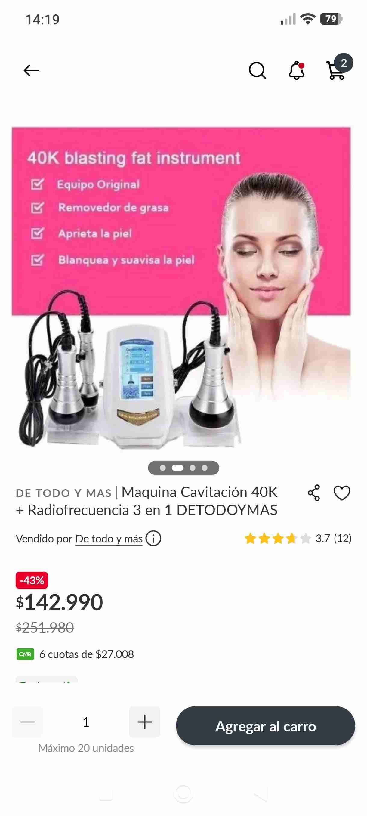 Máquina Cavitación 40K y Radiofrecuencia - miniatura 1