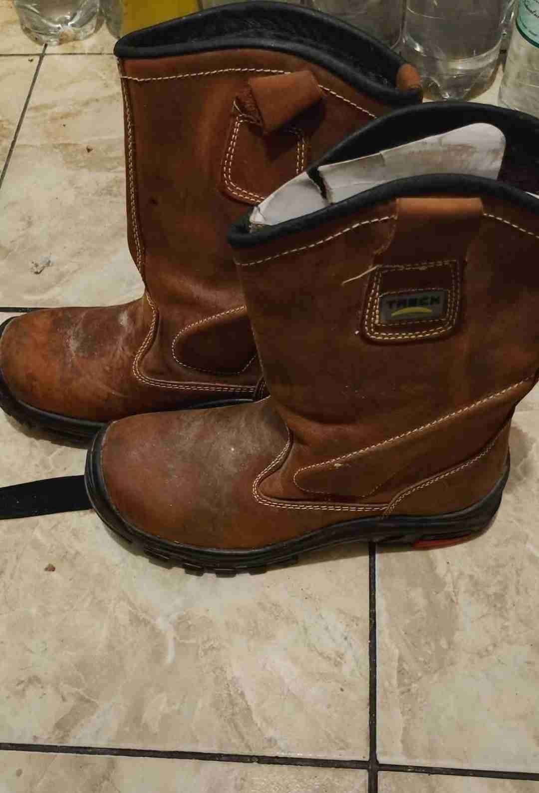 Botas de cuero marrón resistente soldador - miniatura 2