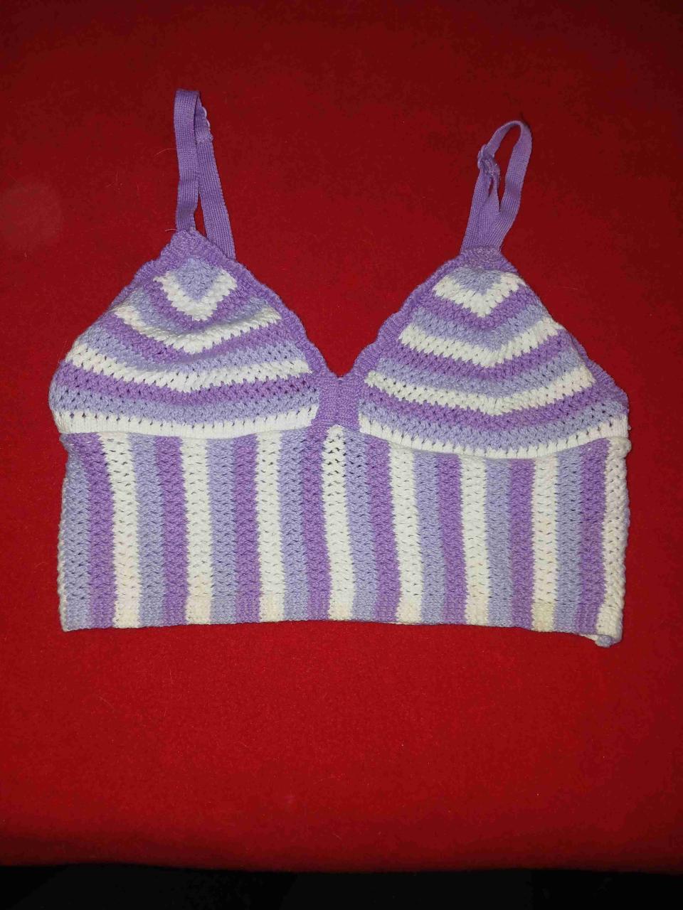 Top tejido a rayas violeta - miniatura 1