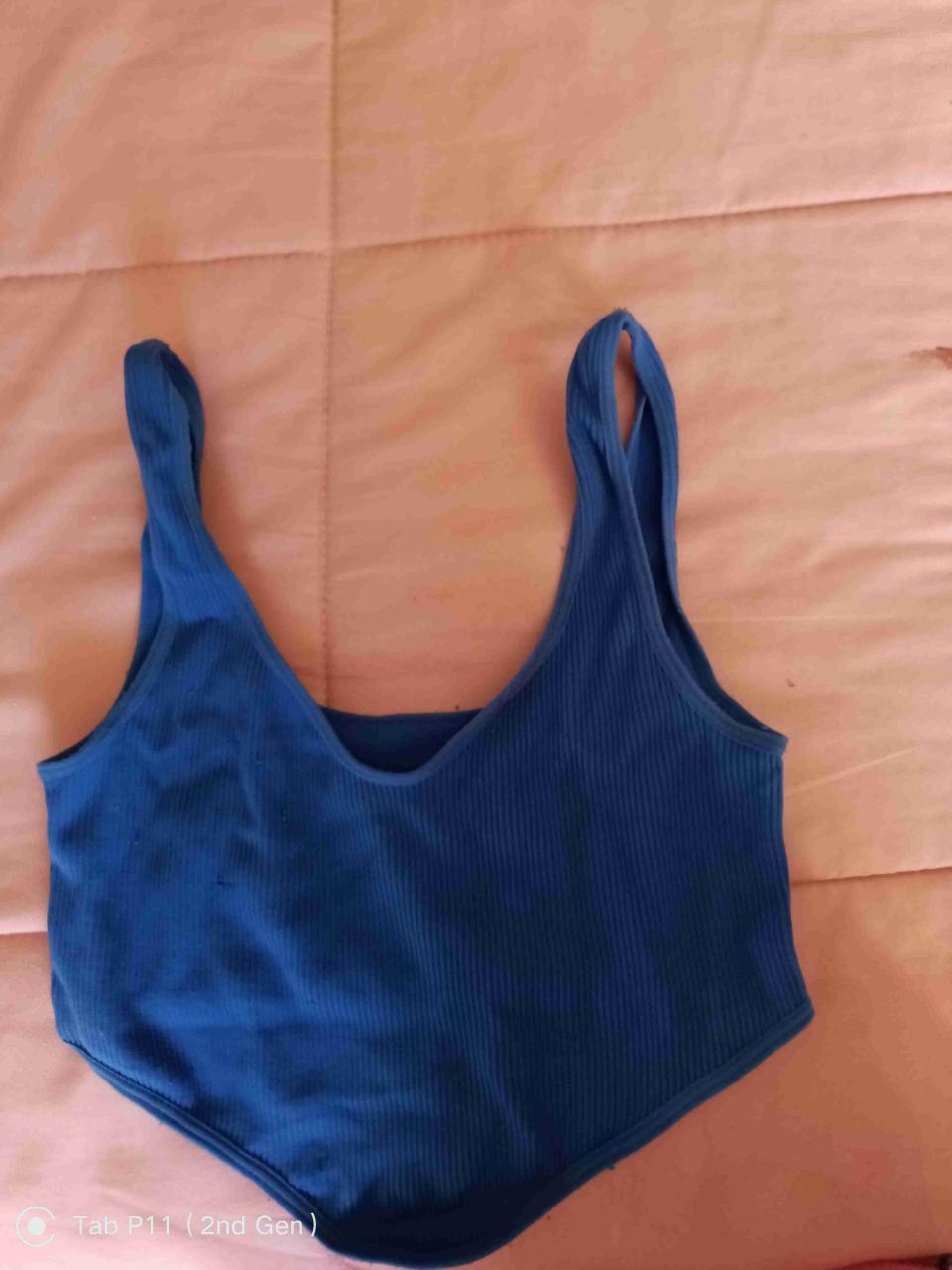 Polera sin hombros azul, tops verde y azul - miniatura 2