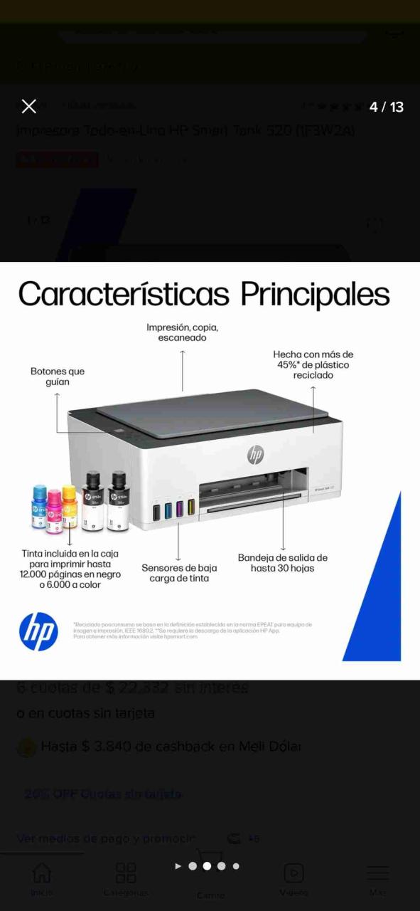 Impresora HP wifi Smart Tank 580 - miniatura 2