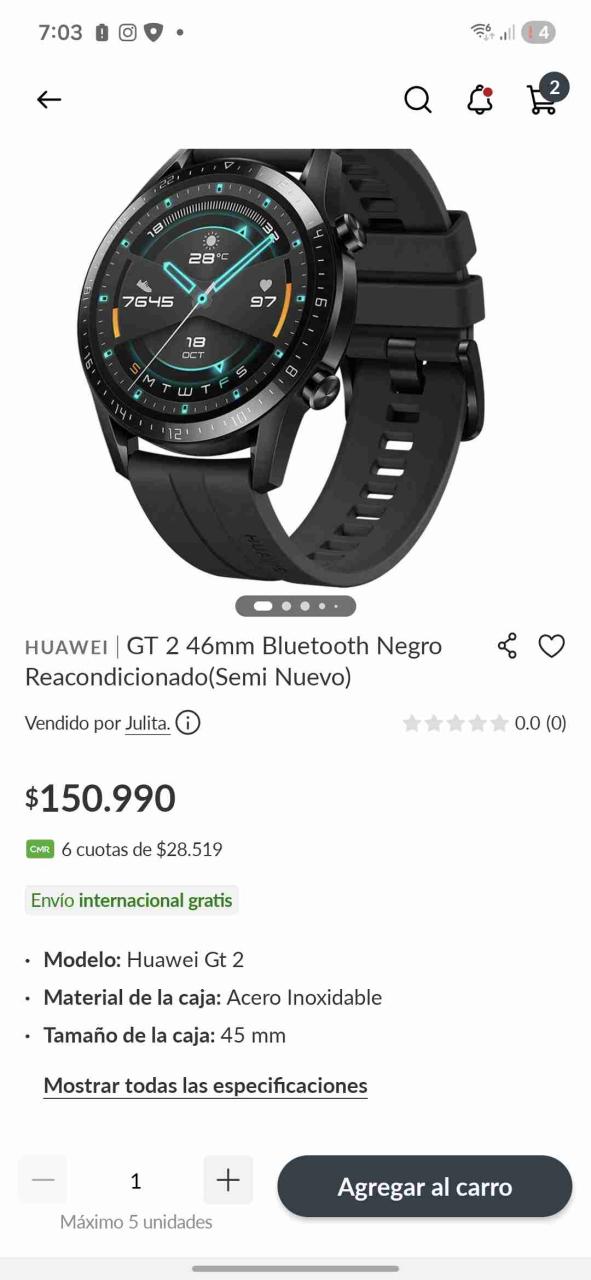 Smartwatch Huawei Watch GT 2 46mm - miniatura 4