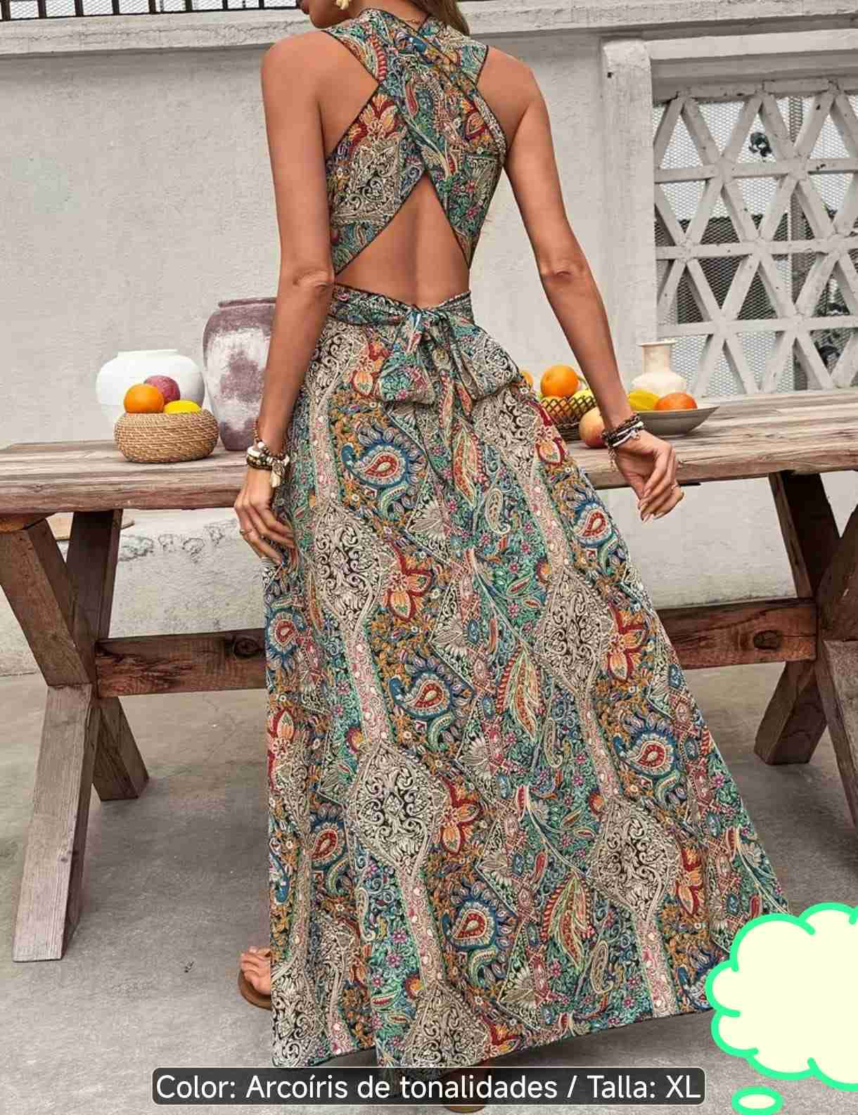 Vestido largo estampado bohemio - miniatura 2