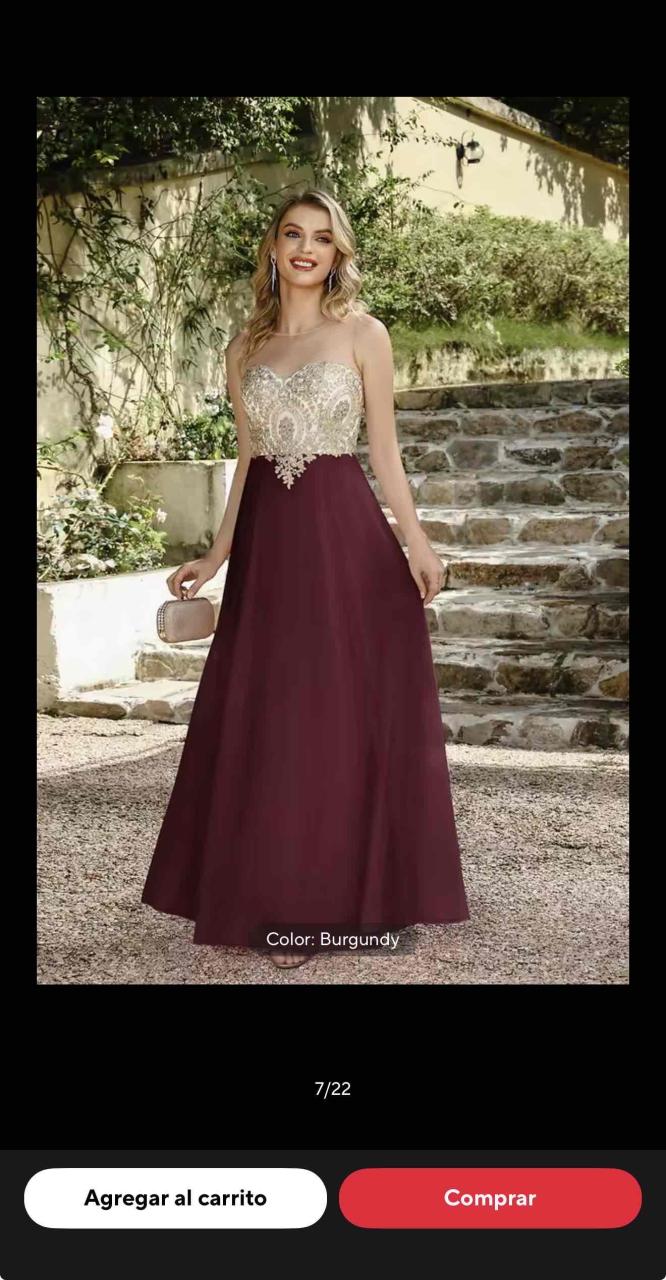 Vestido burdeo claro con encaje dorado - miniatura 6