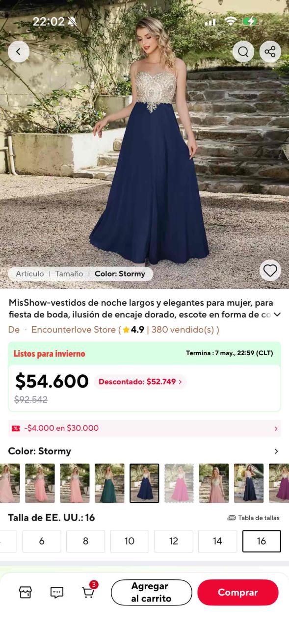 Vestido largo con bordado dorado - miniatura 3