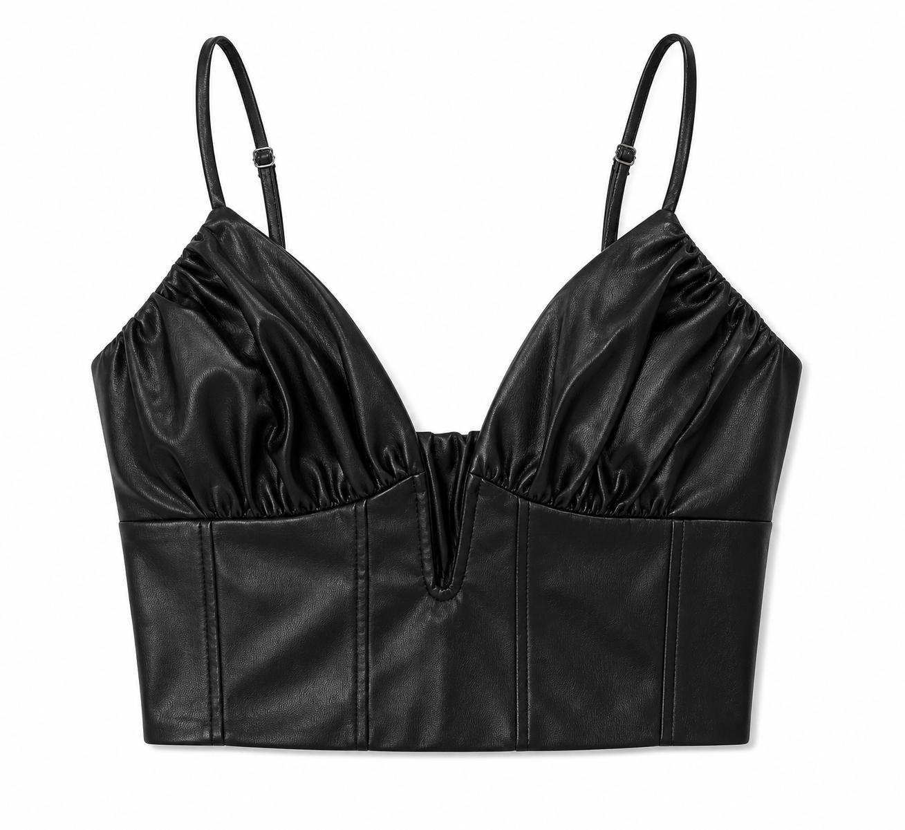 Top negro Zara  de cuero sintético