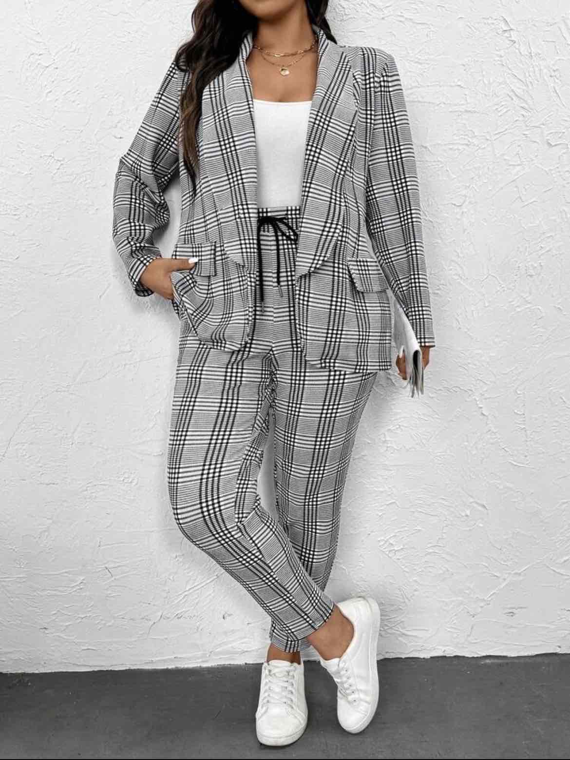 Traje pantalón de cuadros gris shein - miniatura 1