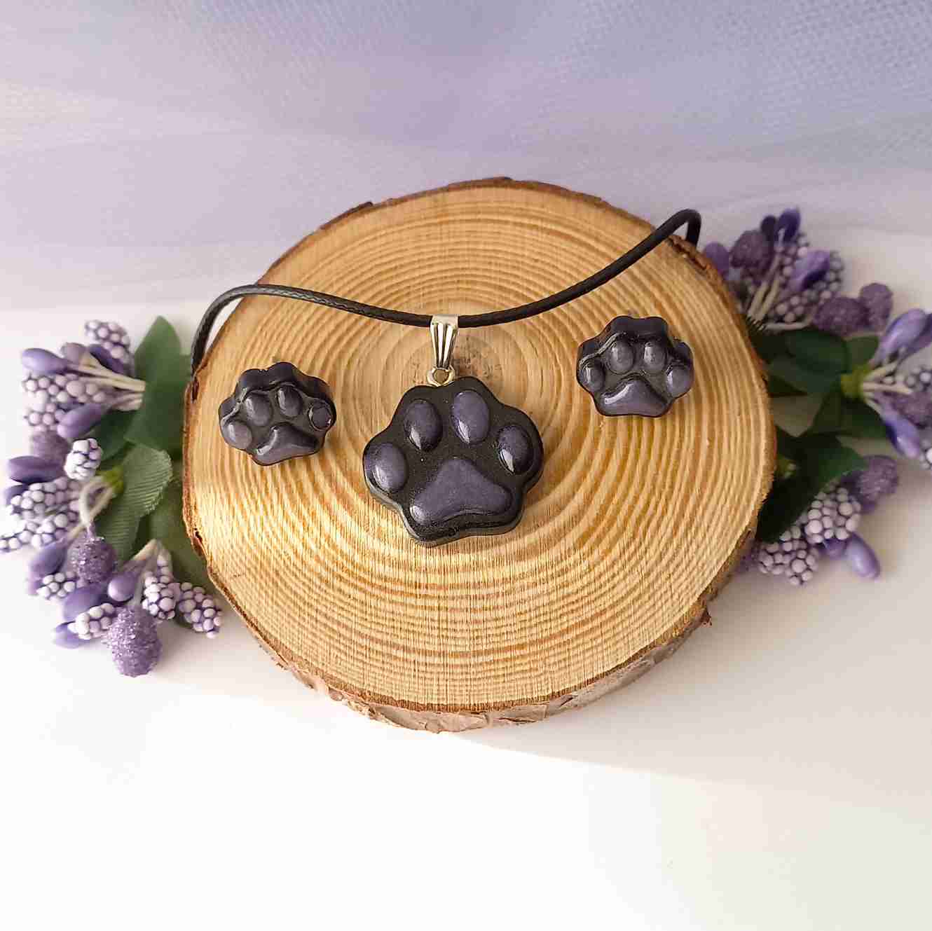 Set de collar y pendientes patitas gato