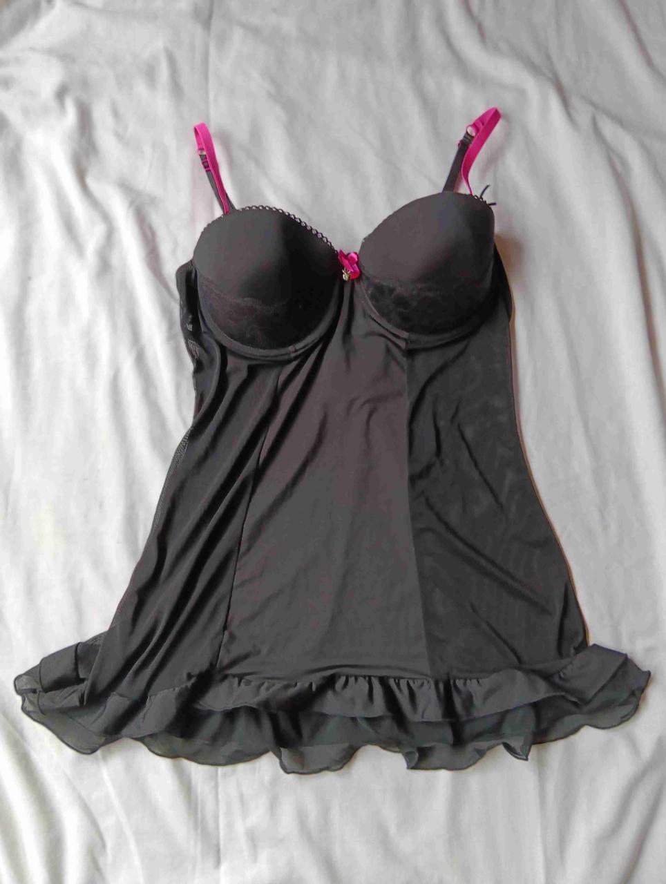 Babydoll negro con encaje - miniatura 1