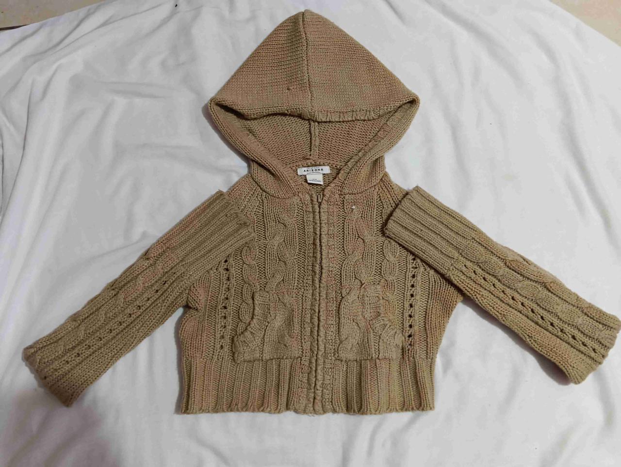 Chaleco tejido con capucha beige - miniatura 1