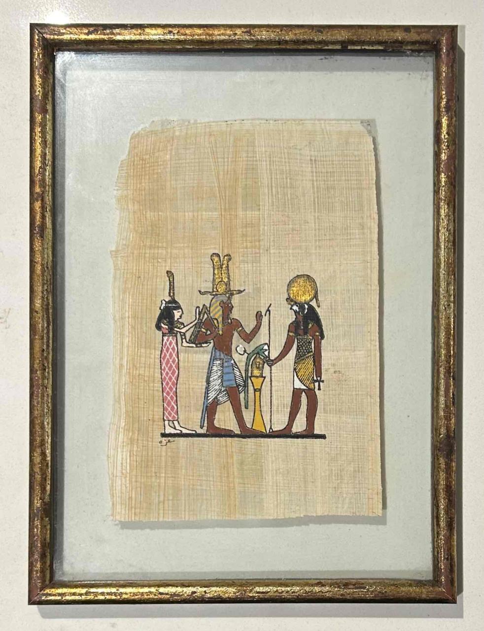 Cuadro de papiro egipcio enmarcado