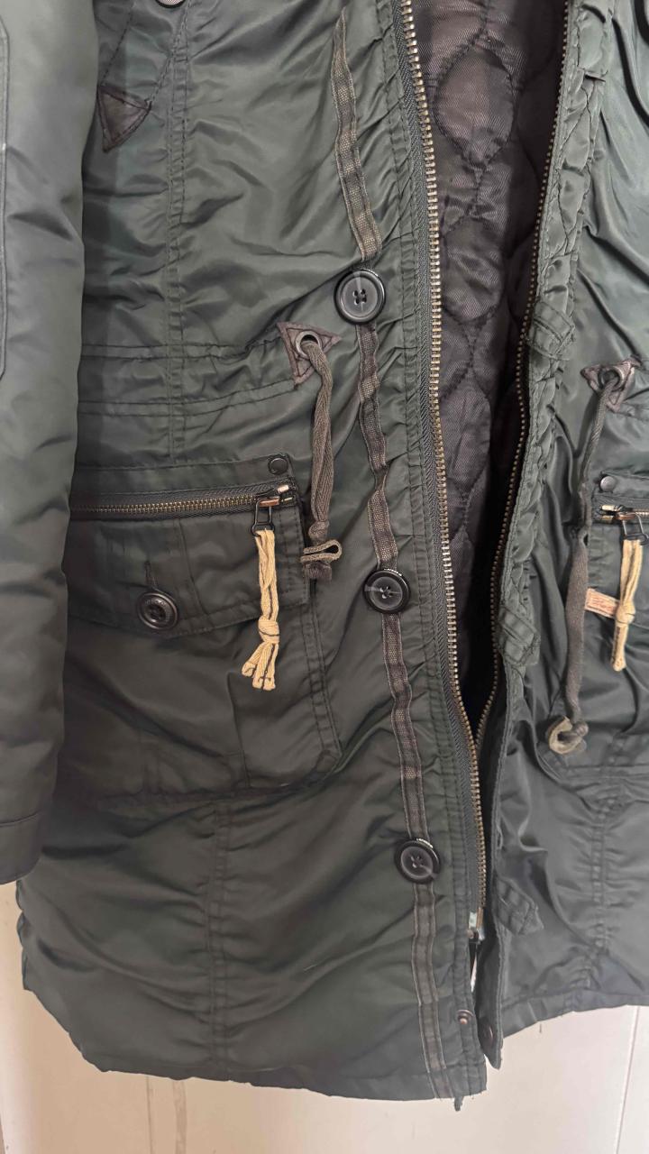 Parka verde azulado  con capucha de peluche  ma - miniatura 3