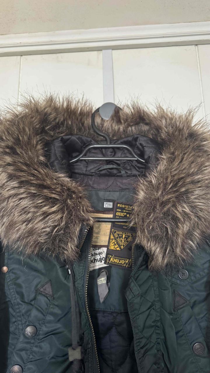 Parka verde azulado  con capucha de peluche  ma - miniatura 4