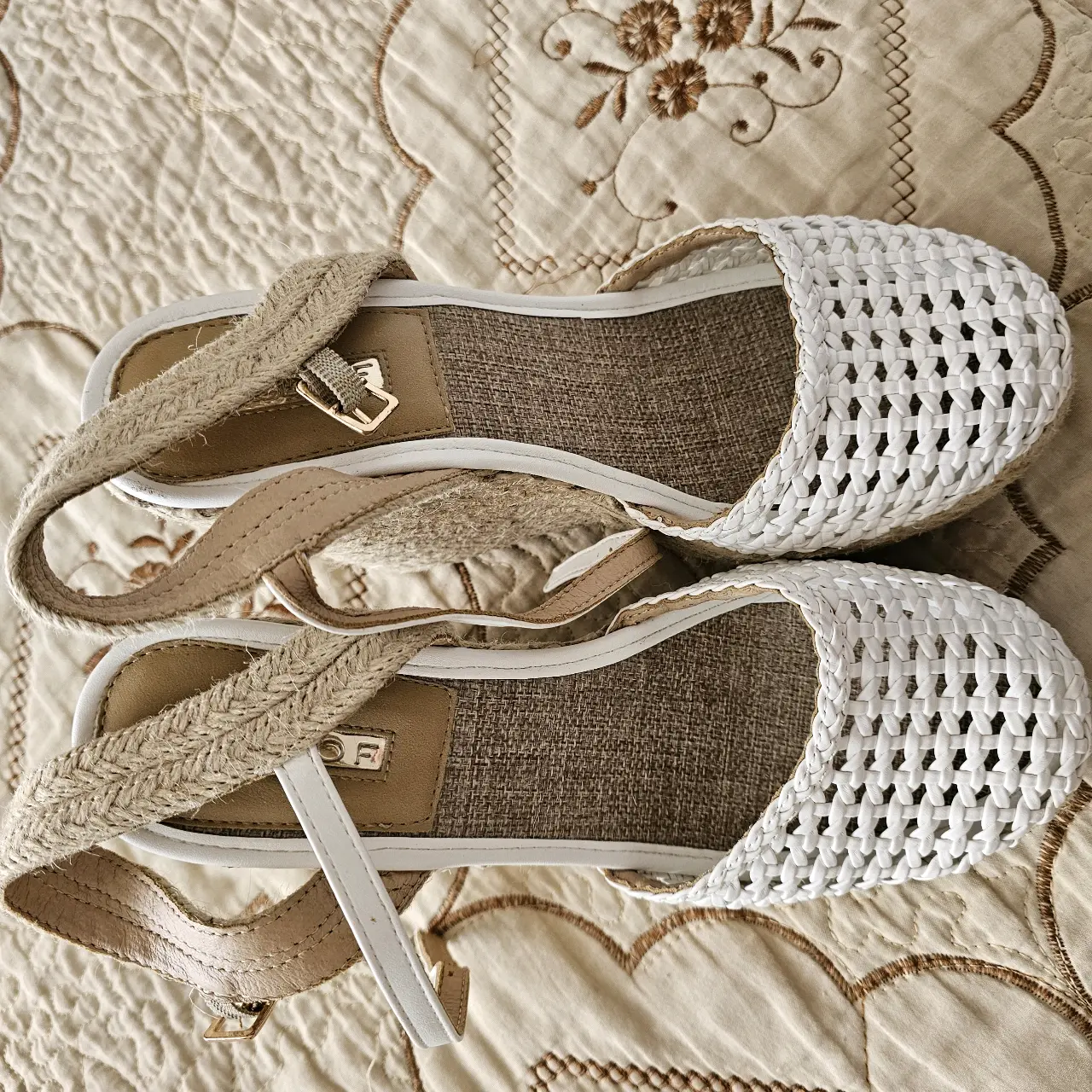 Sandalias cuña tejido blanco - miniatura 3