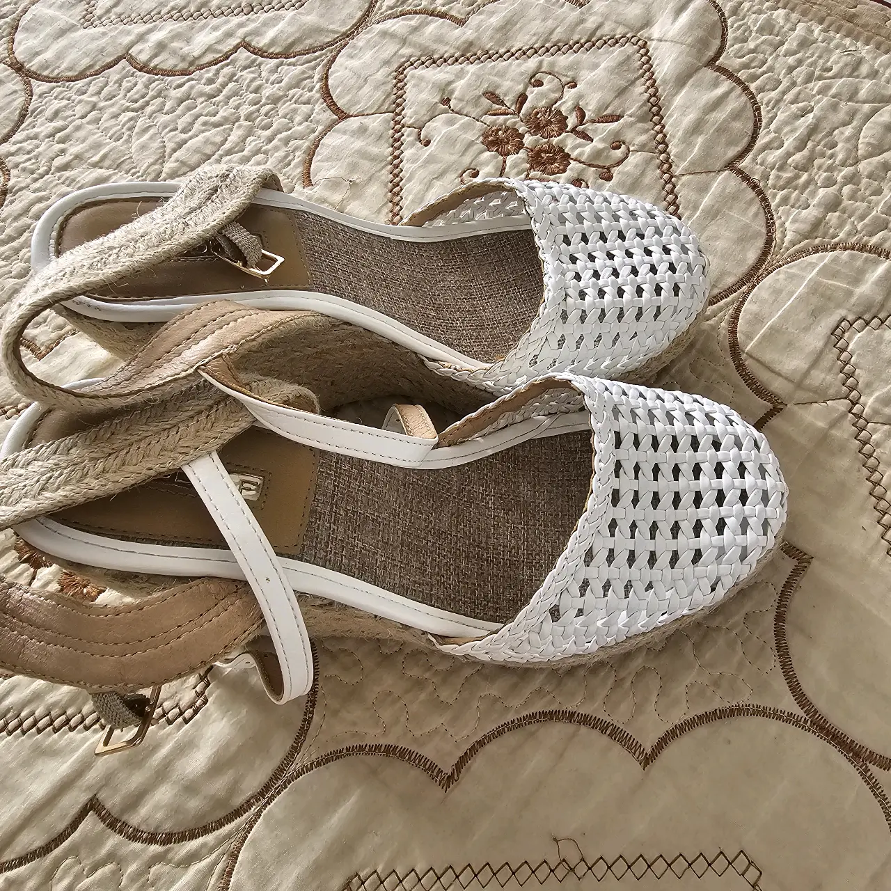 Sandalias cuña tejido blanco - miniatura 4