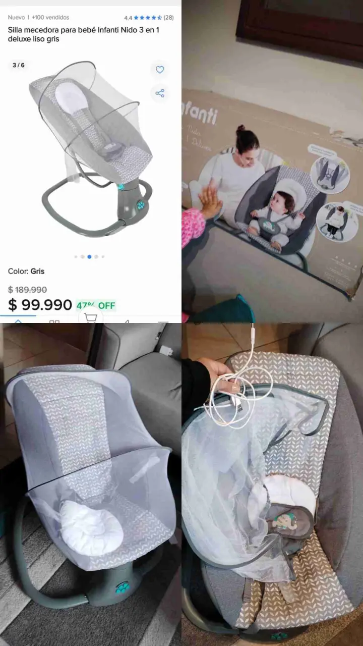 Silla mecedora para bebé gris - miniatura 5