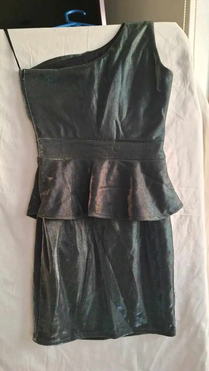 Vestido un hombro  grafito metalizado - miniatura 2