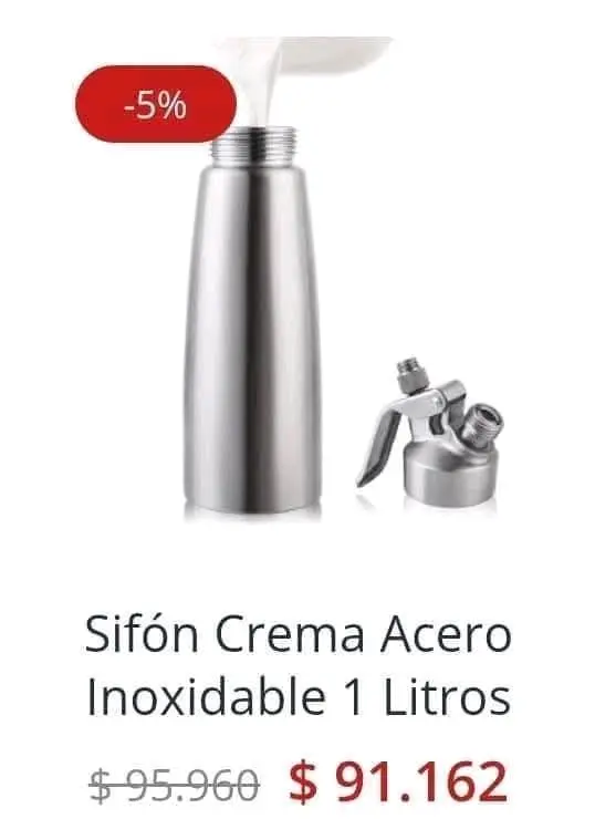 Sifón crema acero inoxidable 1L - miniatura 1