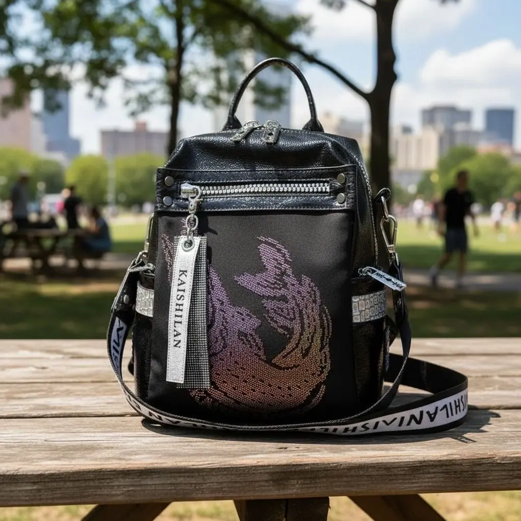 Mochila negra con diseño bordado - miniatura 2