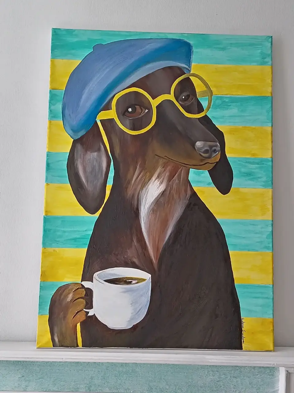 Cuadro perro con sombrero azul - miniatura 2